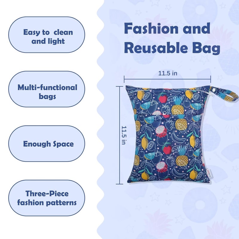ALVABABY 3pcs Cloth Diaper Wet Dry Bags Waterproof Reusable with Two Zippered Pockets Travel Beach Pool Daycare Soiled Baby Items Yoga Gym Bag for Swimsuits or Wet Clothes 3L-ZM20A - Image 2